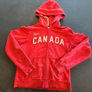 Roots Athletics Canada 1973 Hoodie Medium M Red Full Zip Pockets Made Vntg